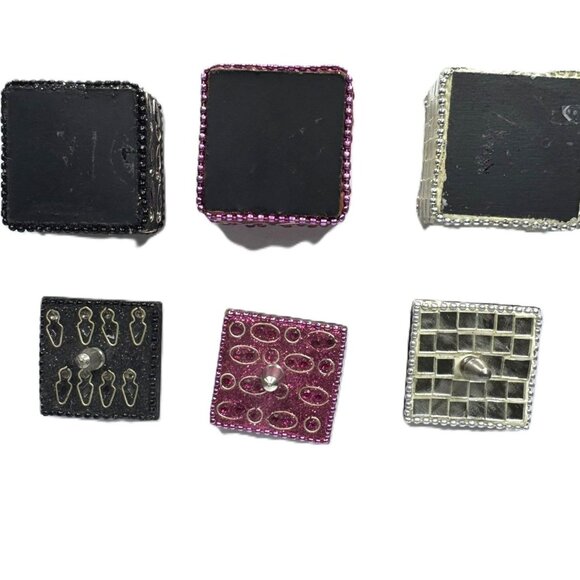 Set of 3 Bejeweled Mini Square Gift Boxes Trinket Boxes, 1" x 1" - Picture 3 of 5